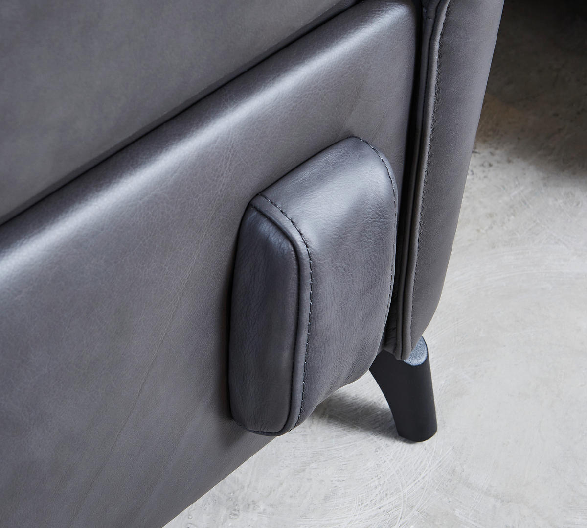 2,5-SITZER Echtleder Dunkelgrau  - Dunkelgrau/Anthrazit, Design, Leder/Metall (194/92/95cm) - Himolla