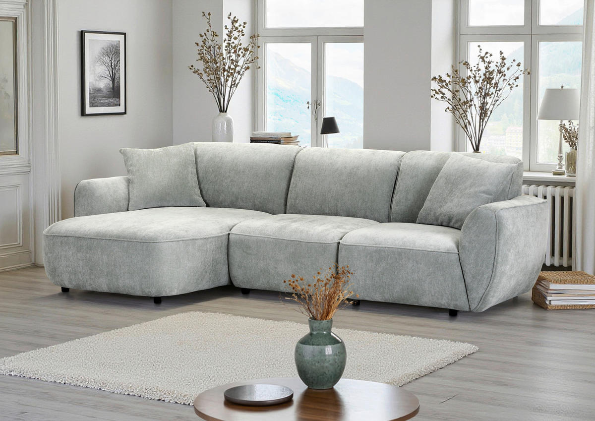 ECKSOFA Salbeigrün Flachgewebe Zierkissen, Rücken echt  - Salbeigrün/Schwarz, KONVENTIONELL, Kunststoff/Textil (155/285cm) - Milino