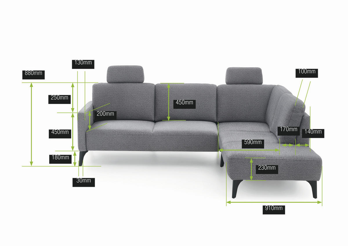 ECKSOFA  in Mikrofaser Grau  218/255 cm  - Schwarz/Grau, Design, Textil/Metall (218/255cm) - Elegando