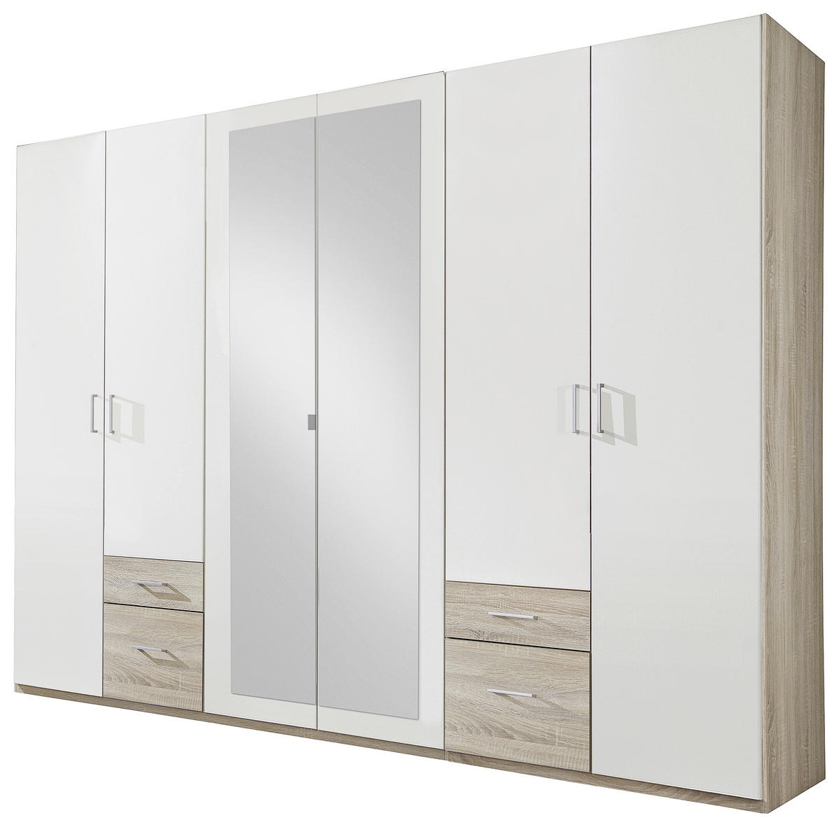 OMARA ZA OBLAČILA, bela, barve hrasta  - srebrne barve/barve hrasta, Design, umetna masa/steklo (270/210/58cm) - Carryhome