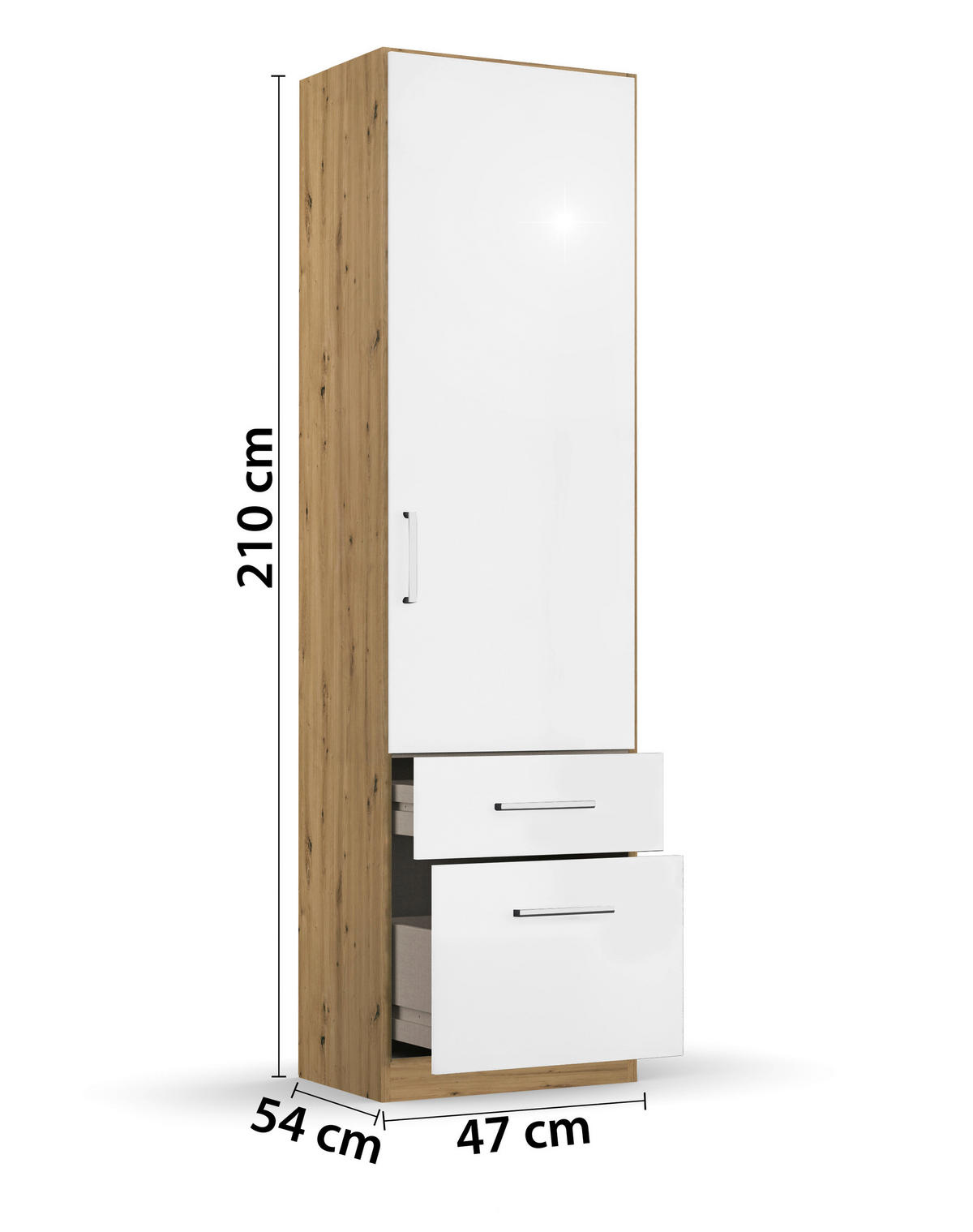 DREHTÜRENSCHRANK  in Eiche Artisan, Weiß Hochglanz  - Chromfarben/Weiß Hochglanz, MODERN, Holzwerkstoff/Kunststoff (47/210/54cm) - Rauch Möbel