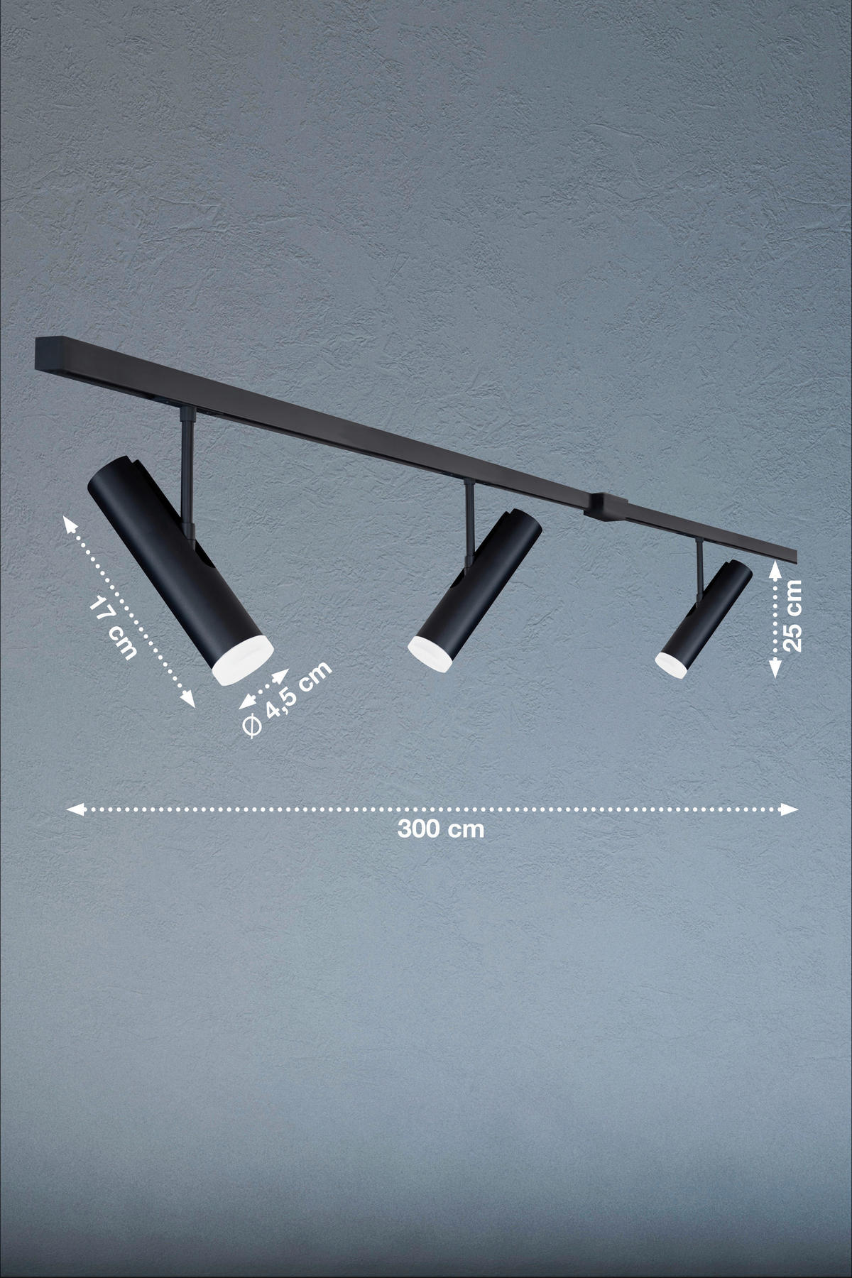 Schienensystem-Set Lina 300/4,5/25 cm  - Schwarz, Design, Metall (300/4,5/25cm) - Schöner Wohnen