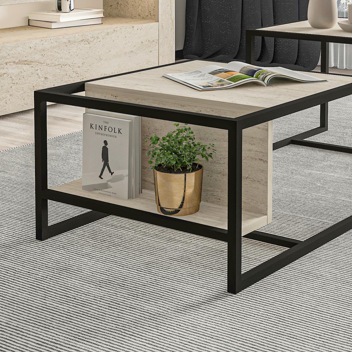 COUCHTISCHSET Bati Couchtisch Beige  - Beige/Schwarz, Design, Holzwerkstoff - Livetastic