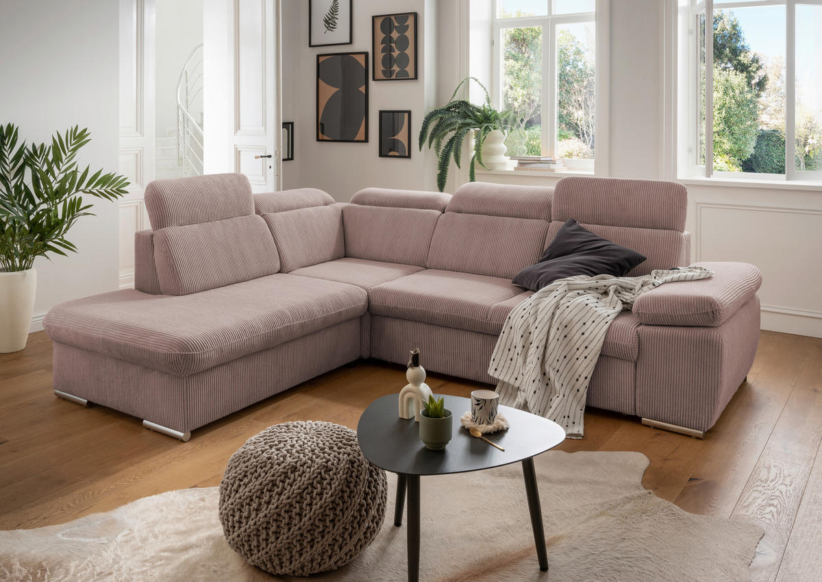 ECKSOFA in Cord Rosa  - Chromfarben/Rosa, Design, Textil/Metall (228/283cm) - Livetastic