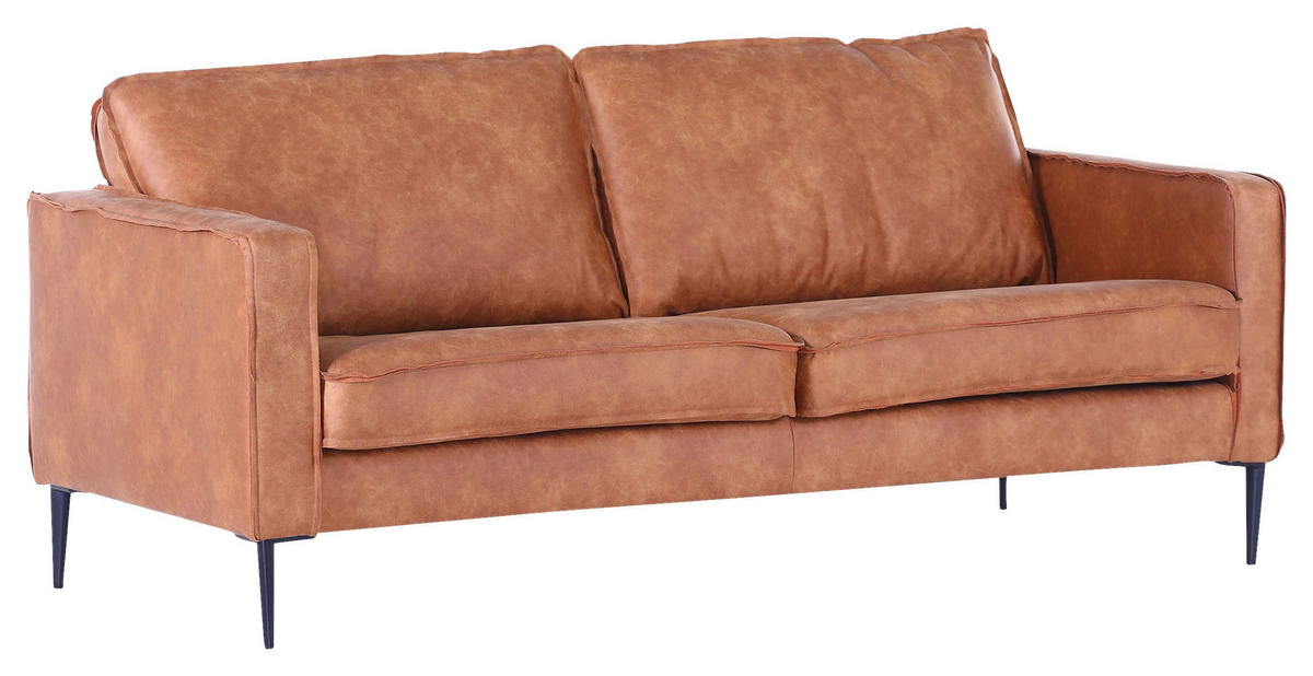 3-SITZER-SOFA in Mikrofaser Cognac  - Cognac/Schwarz, Konventionell, Textil/Metall (195/66/93cm) - Ambia Home