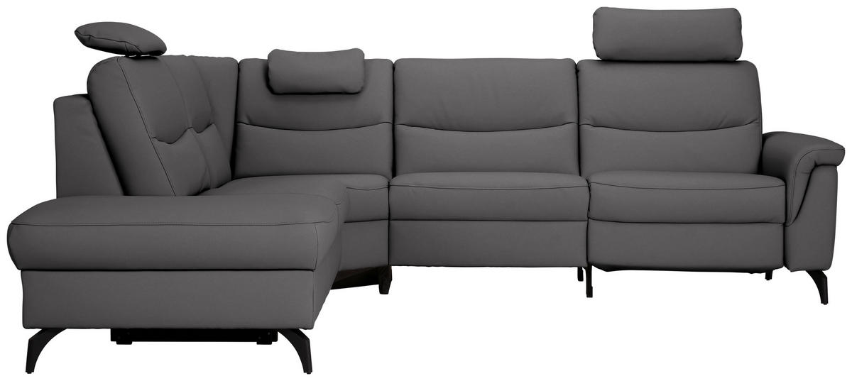 ECKSOFA in Echtleder Grau  249/280 cm  - Anthrazit/Grau, Design, Leder/Metall (249/280cm) - Himolla Komfortklass