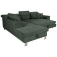 ECKSOFA inkl. Funktionen Waldgrün Cord  - Waldgrün/Silberfarben, Design, Textil/Metall (226/257cm) - Xora