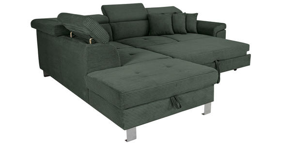 ECKSOFA inkl. Funktionen Waldgrün Cord - Waldgrün/Silberfarben, Design, Textil/Metall (226/257cm) - Xora