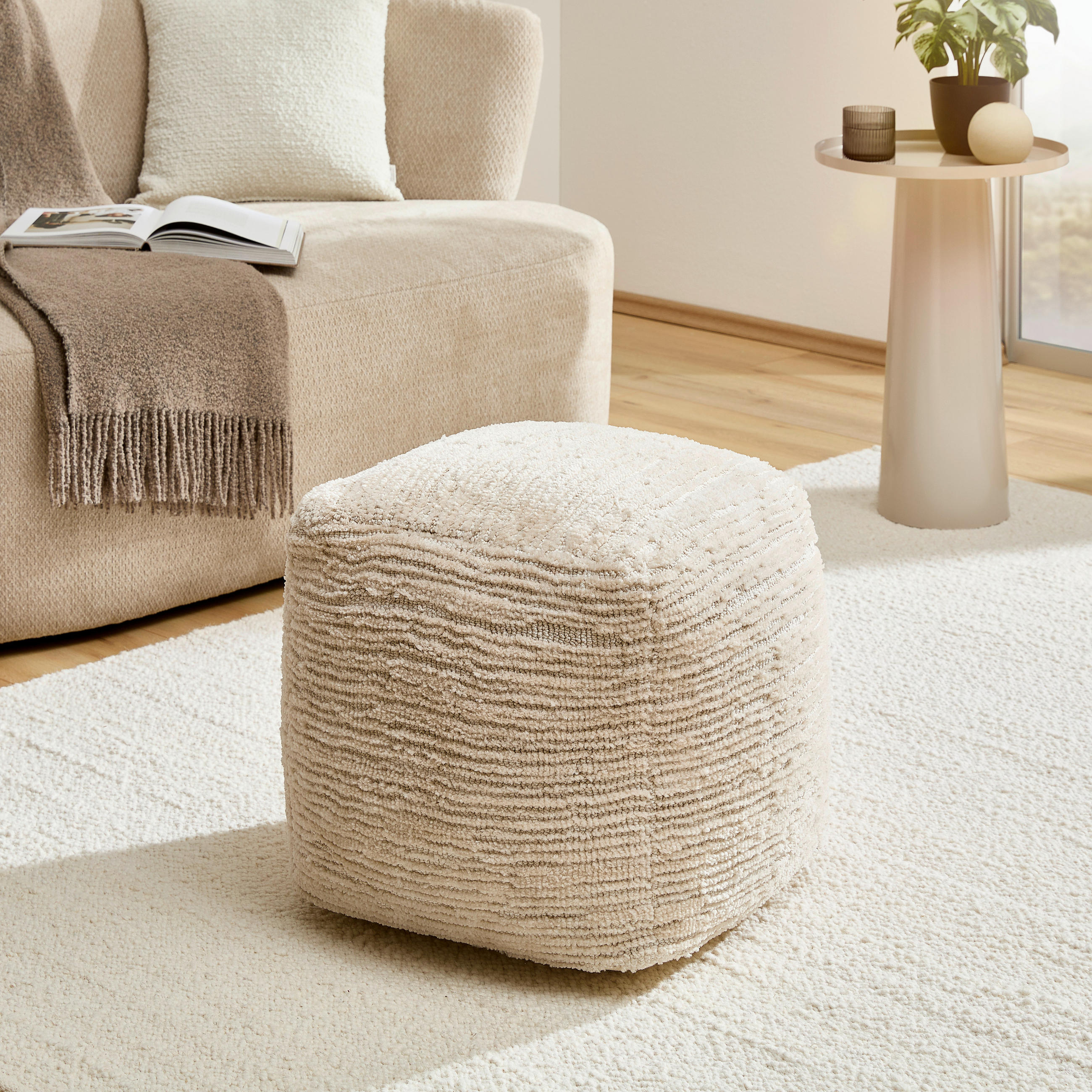 POUF Uni Beige 40/40/40 cm  - Beige/Naturfarben, Trend, Textil (40/40/40cm) - Novel