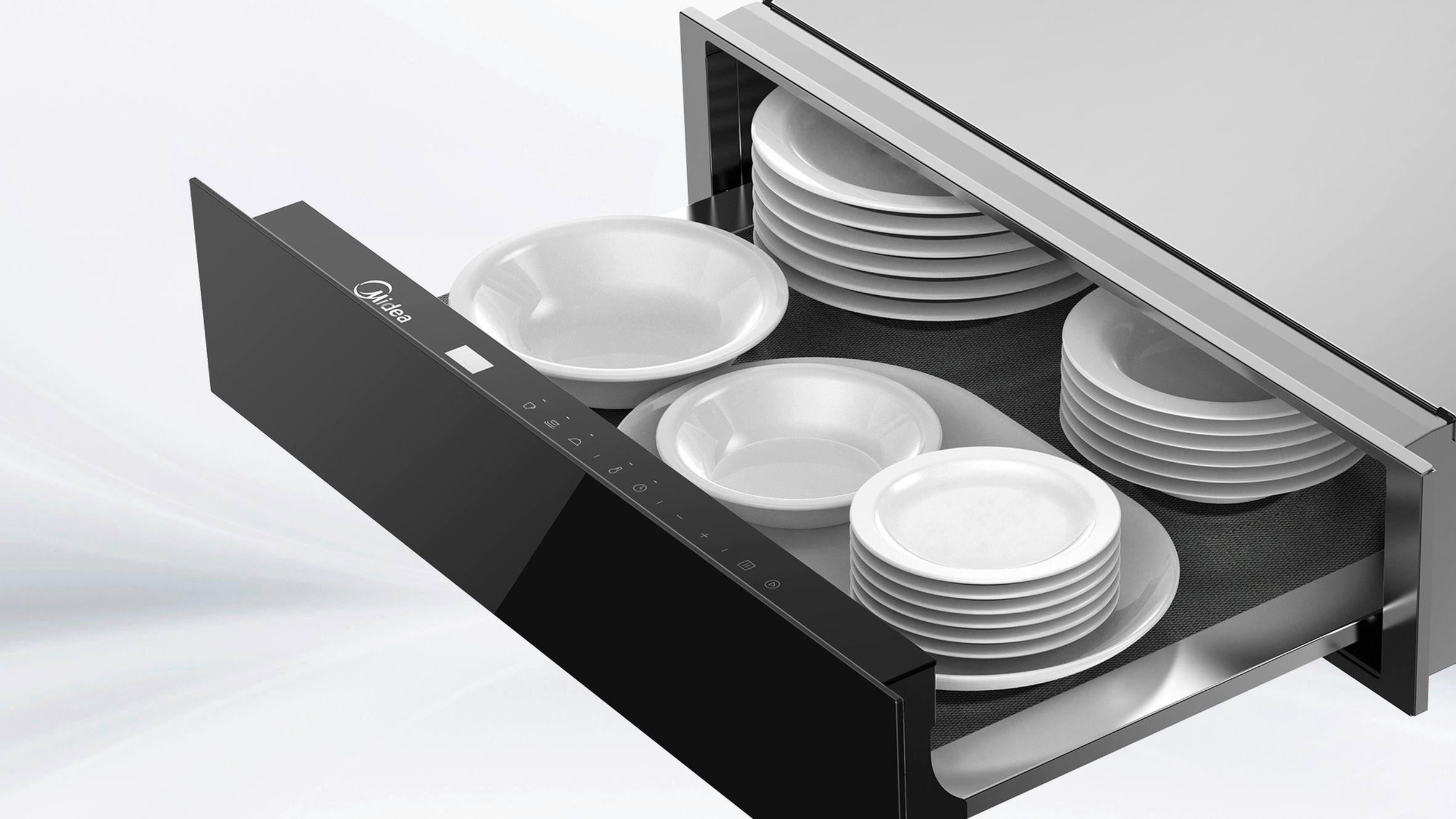 WÄRMESCHUBLADE WS1560BL  - Schwarz, Basics, Glas/Metall (59,5/14,1/54,1cm) - Midea