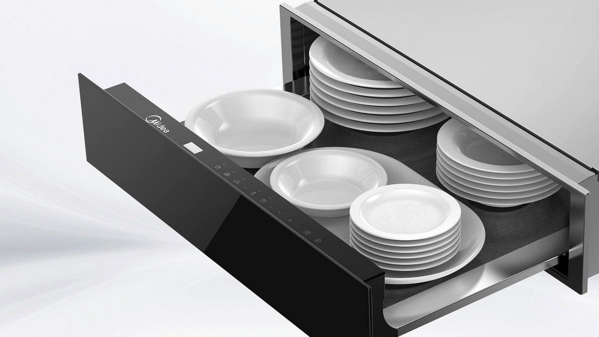 WÄRMESCHUBLADE WS1560BL  - Schwarz, Basics, Glas/Metall (59,5/14,1/54,1cm) - Midea