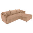 ECKSOFA Rosa Plüsch Zierkissen, Rückenkissen, Bettkasten, Schlaffunktion, Rücken echt, Liegefläche im Originalstoff  - Schwarz/Rosa, KONVENTIONELL, Kunststoff/Textil (253/192cm) - Carryhome