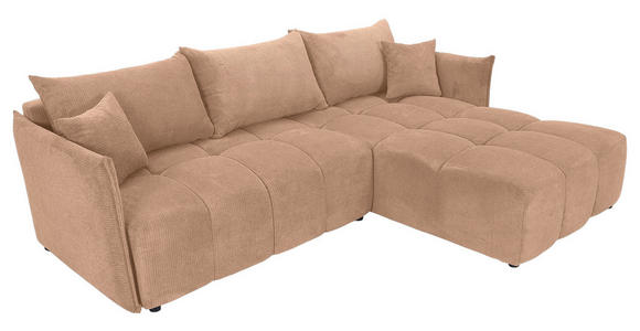 ECKSOFA Rosa Plüsch Zierkissen, Rückenkissen, Bettkasten, Schlaffunktion, Rücken echt, Liegefläche im Originalstoff  - Schwarz/Rosa, KONVENTIONELL, Kunststoff/Textil (253/192cm) - Carryhome