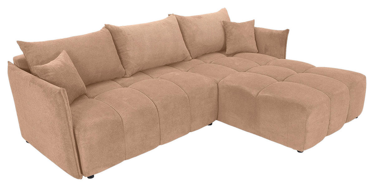ECKSOFA Rosa Plüsch Zierkissen, Rückenkissen, Bettkasten, Schlaffunktion, Rücken echt, Liegefläche im Originalstoff  - Schwarz/Rosa, KONVENTIONELL, Kunststoff/Textil (253/192cm) - Carryhome