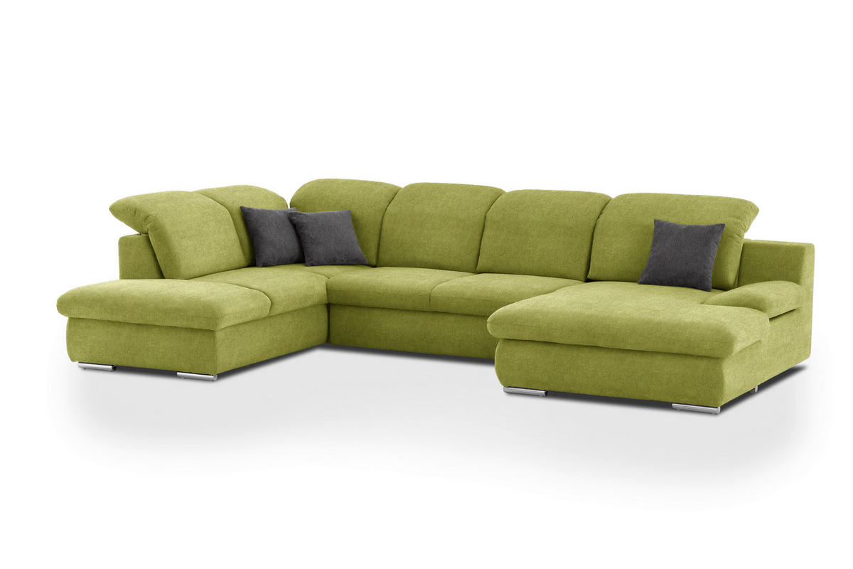 WOHNLANDSCHAFT in Chenille Grün  - Chromfarben/Grün, Design, Textil/Metall (212/353/165cm) - Livetastic