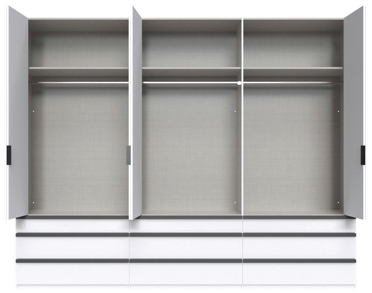FALTTÜRENSCHRANK 300/216/58 cm 6-türig Weiß  - Schwarz/Weiß, Design, Glas/Holzwerkstoff (300/216/58cm) - Boxxx