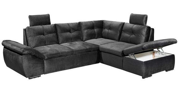 ECKSOFA Schwarz Mikrovelours  - Schwarz, KONVENTIONELL, Kunststoff/Textil (265/217cm) - Carryhome