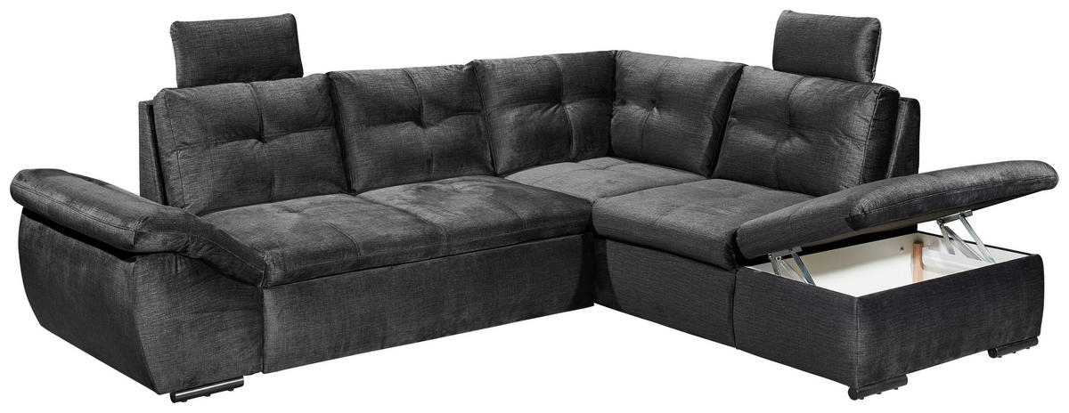 ECKSOFA in Mikrovelours Schwarz  - Schwarz, Konventionell, Kunststoff/Textil (265/217cm) - Carryhome