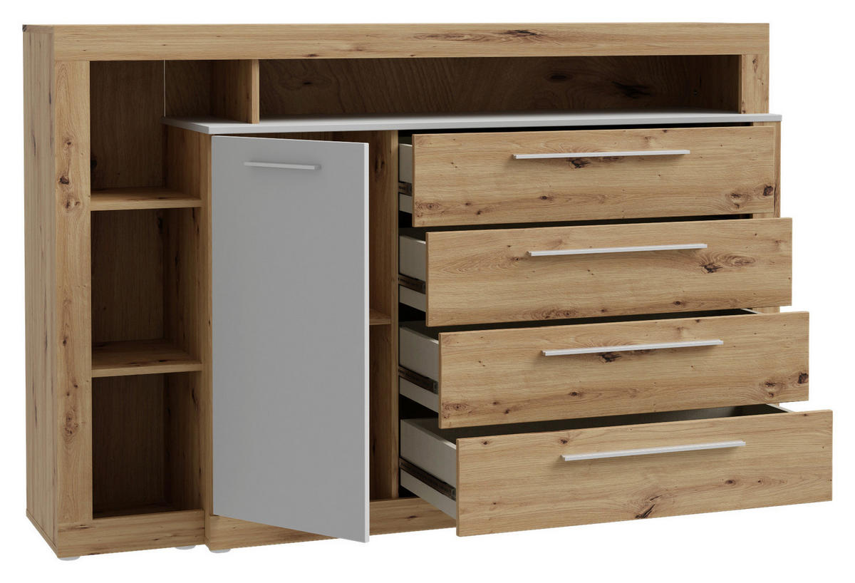 SIDEBOARD 161/107/43 cm  in Grau, Eiche Artisan  - Alufarben/Eiche Artisan, Konventionell, Holzwerkstoff/Kunststoff (161/107/43cm) - Ti'me