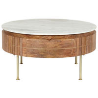 COUCHTISCH Marmor Mangoholz massiv 85/45/85 cm rund Goldfarben, Naturfarben  - Goldfarben/Naturfarben, Design, Holz/Stein (85/45/85cm) - Novel