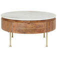 COUCHTISCH Marmor Mangoholz massiv 85/45/85 cm rund Goldfarben, Naturfarben  - Goldfarben/Naturfarben, Design, Holz/Stein (85/45/85cm) - Novel