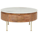 COUCHTISCH Marmor Mangoholz massiv 85/45/85 cm rund Goldfarben, Naturfarben  - Goldfarben/Naturfarben, Design, Holz/Stein (85/45/85cm) - Novel