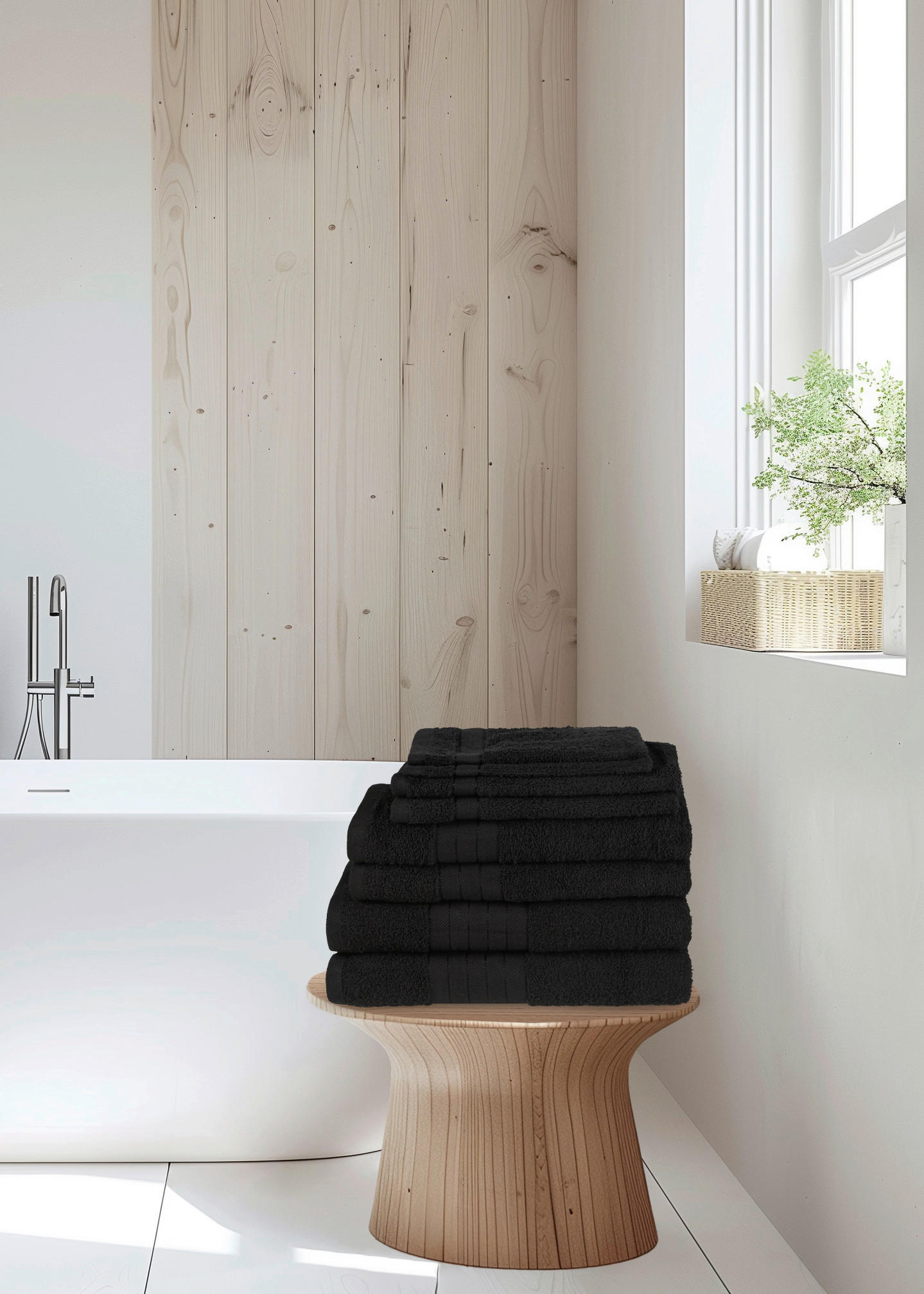 Thumbnail - Mid.you Frottierset, Schwarz, Textil, 8-teilig, 20x20x28 cm, saugfähig, strapazierfähig, angenehm weich, Badtextilien, H...