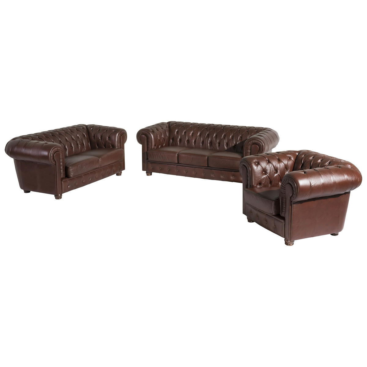 CHESTERFIELD-SITZGARNITUR in Echtleder Braun  - Nussbaumfarben/Braun, Design, Leder/Holz (200/76/98cm) - Max Winzer
