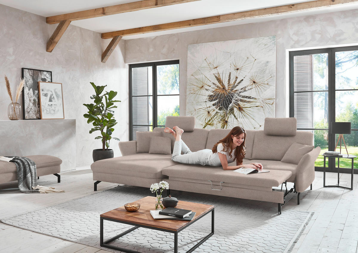 ECKSOFA in Velours Greige  - Greige/Schwarz, Design, Textil/Metall (179/306cm) - Beldomo System