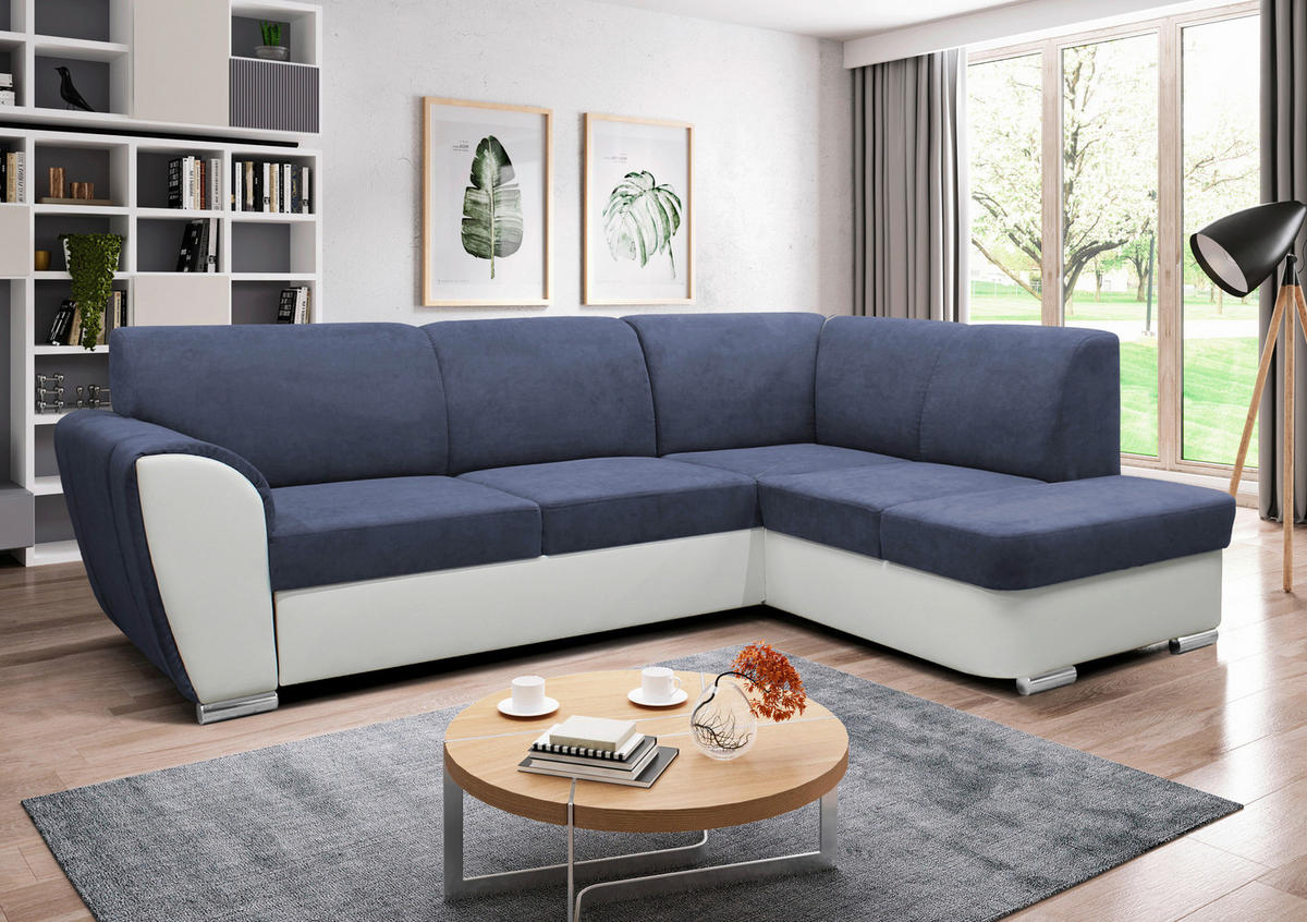 ECKSOFA Blau, Weiß Velours  - Blau/Silberfarben, Design, Kunststoff/Textil (255/196cm) - MID.YOU