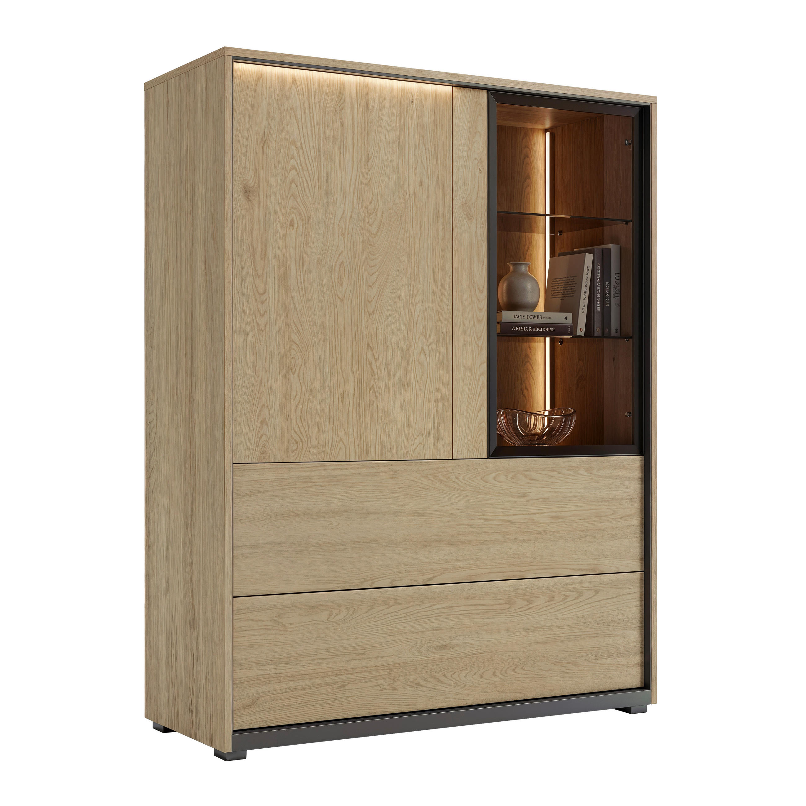 Stylife Highboard Frame Schwarz, Eiche 100x131x40 cm