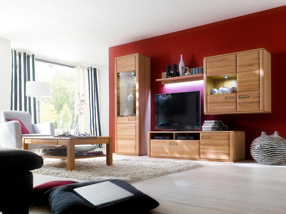 WOHNWAND La Paz  in Buchefarben  303/209/51 cm  - Silberfarben/Buchefarben, Design, Glas/Holz (303/209/51cm) - Livetastic