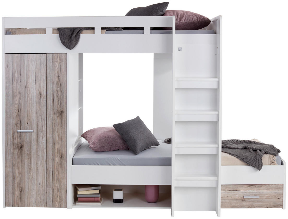 ETAGENBETT 90/200 cm Weiß, Eichefarben  - Eichefarben/Weiß, KONVENTIONELL, Holzwerkstoff (90/200cm) - MID.YOU