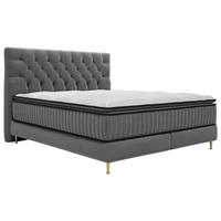 BOXSPRINGBETT 180/200 cm,  in Grau, Matratze, gepolstertes Kopfteil, Topper, H3 = fest  - Goldfarben/Grau, Design, Textil/Metall (180/200cm) - Boxxx