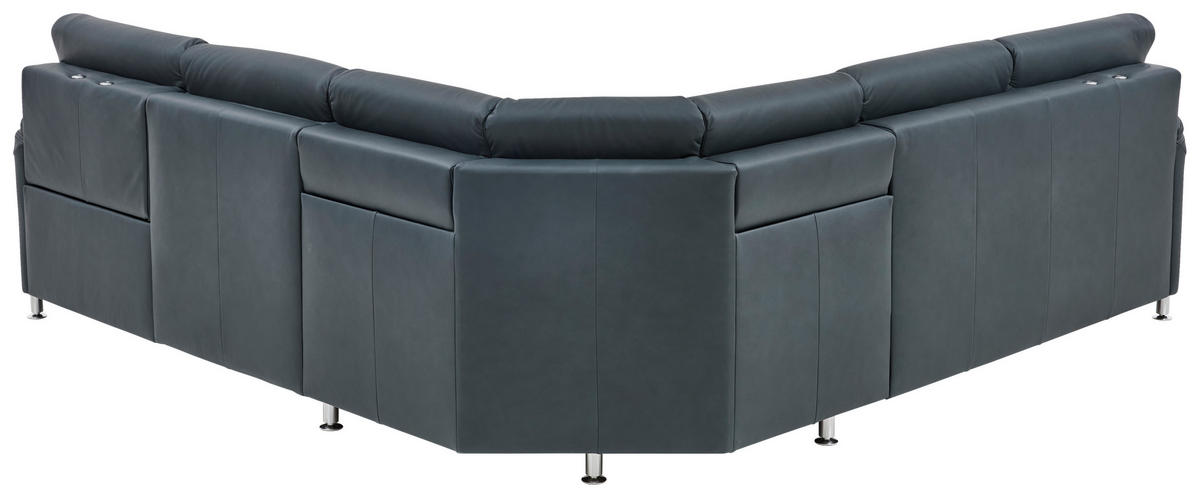 ECKSOFA Beldomo Premium Blaugrau Echtleder  - Blaugrau/Alufarben, KONVENTIONELL, Leder/Metall (262/262cm) - Beldomo Premium