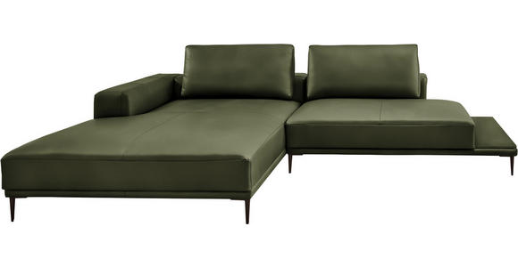 ECKSOFA  in Echtleder Grün  201/304 cm  - Schwarz/Grün, Design, Leder/Metall (201/304cm) - Belluti