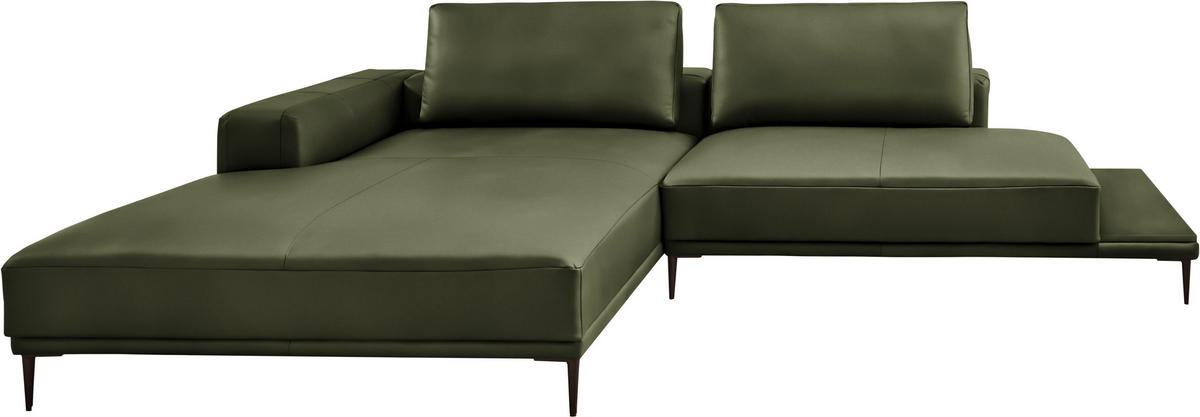 ECKSOFA  in Echtleder Grün  201/304 cm  - Schwarz/Grün, Design, Leder/Metall (201/304cm) - Belluti