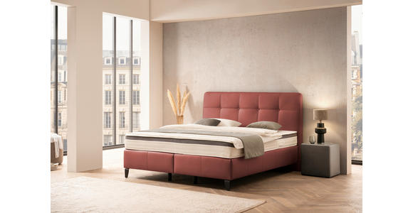 BOXSPRINGBETT 180/200 cm in Bordeaux - Chromfarben/Bordeaux, Basics, Leder/Holz (180/200cm) - Novel