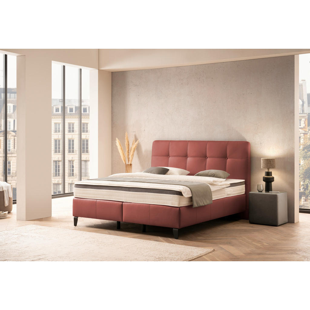 Thumbnail - Novel Boxspringbett, Bordeaux, Textil, Kombination Echtleder/Lederlook, Rindleder, Fichte, Sperrholz, H3 + H4, 7-Zonen, ...
