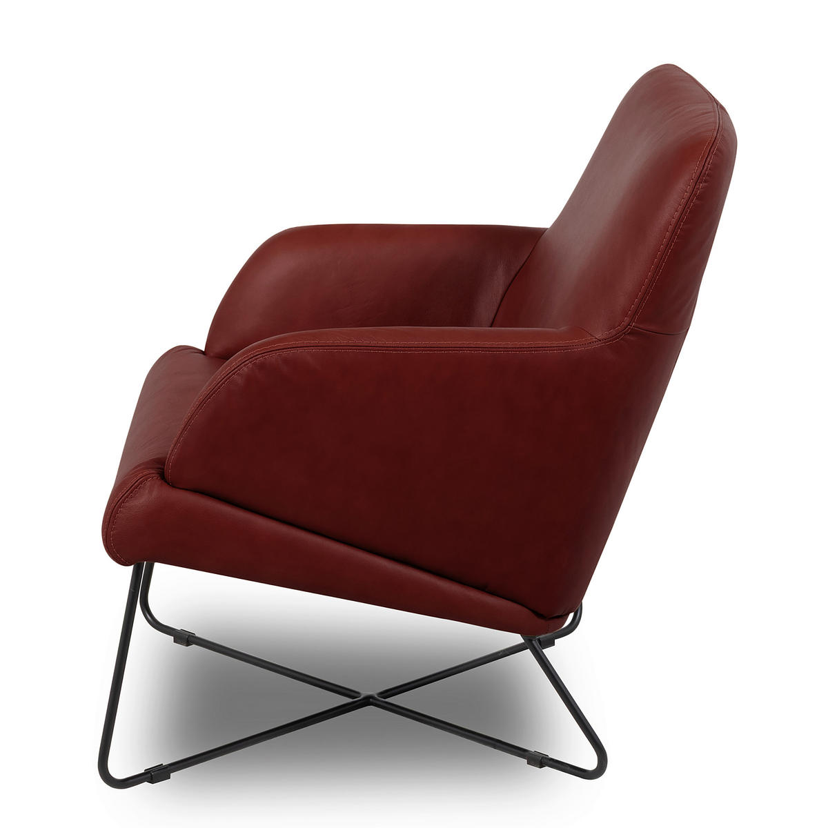 SESSEL in Echtleder Kirschrot  - Schwarz/Kirschrot, Design, Leder/Metall (67/87/74cm) - Livetastic