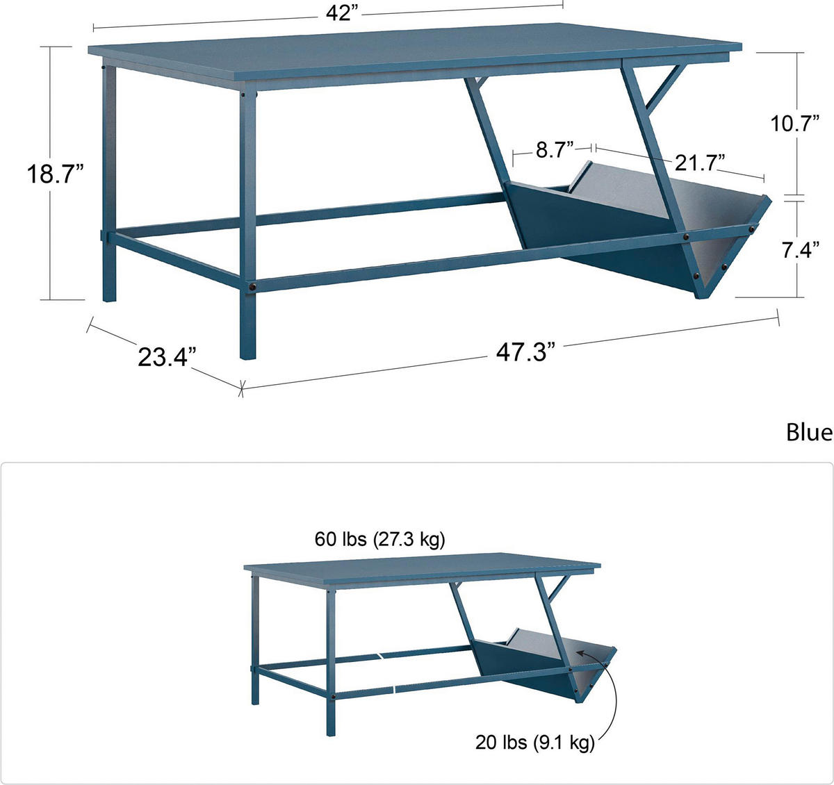 COUCHTISCH in Holzwerkstoff 105/47/58 cm  - Blau, Design, Holzwerkstoff (105/47/58cm) - MID.YOU