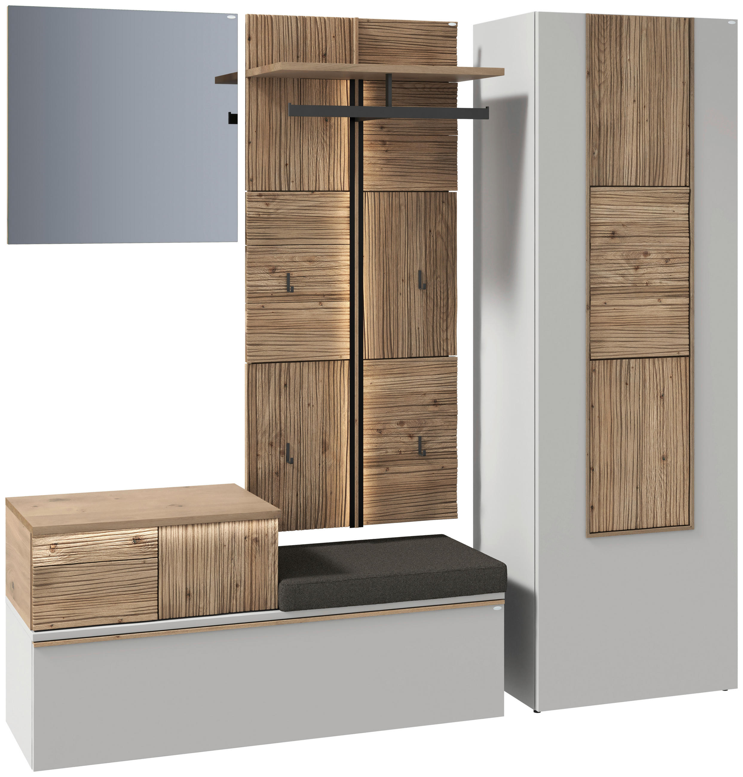 GARDEROBE 4-teilig  in 208/194/42,9 cm  - Wildeiche/Weiss, Design, Glas/Holz (208/194/42,9cm) - Voglauer