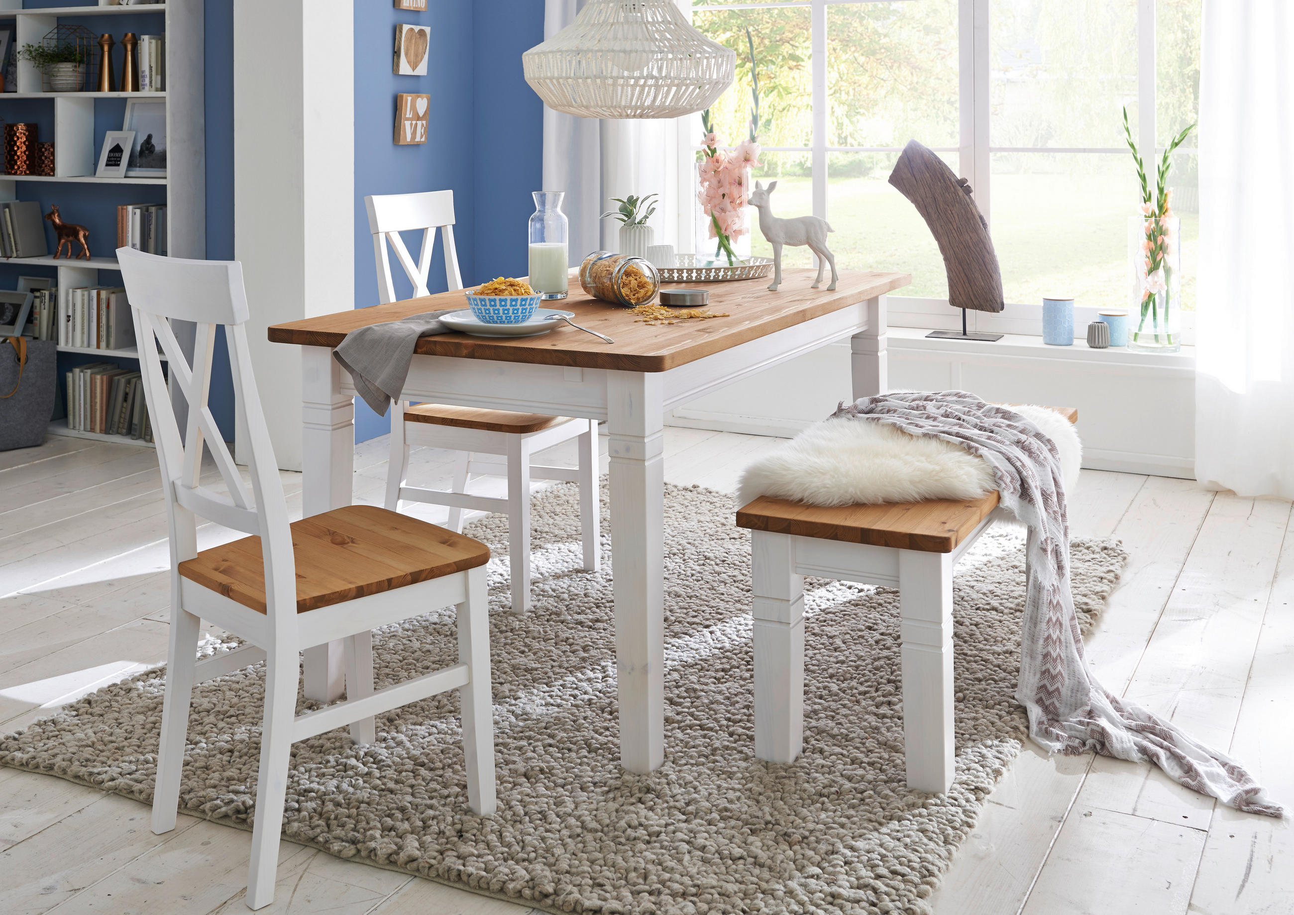 SITZBANK 130/46/40 cm Weiß, Laugenfarbig Kiefer massiv  - Laugenfarbig/Weiß, ROMANTIK / LANDHAUS, Holz (130/46/40cm) - Boxxx