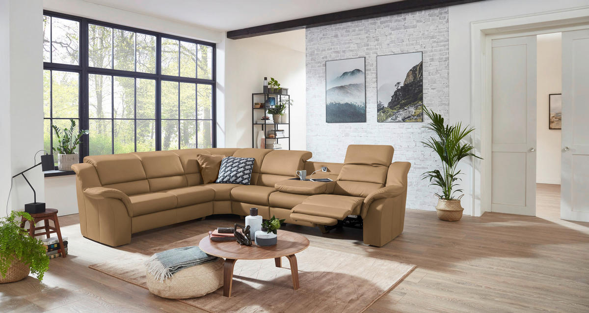 ECKSOFA  in Echtleder Cappuccino  260/324 cm  - Schwarz/Cappuccino, KONVENTIONELL, Leder/Kunststoff (260/324cm) - Cantus