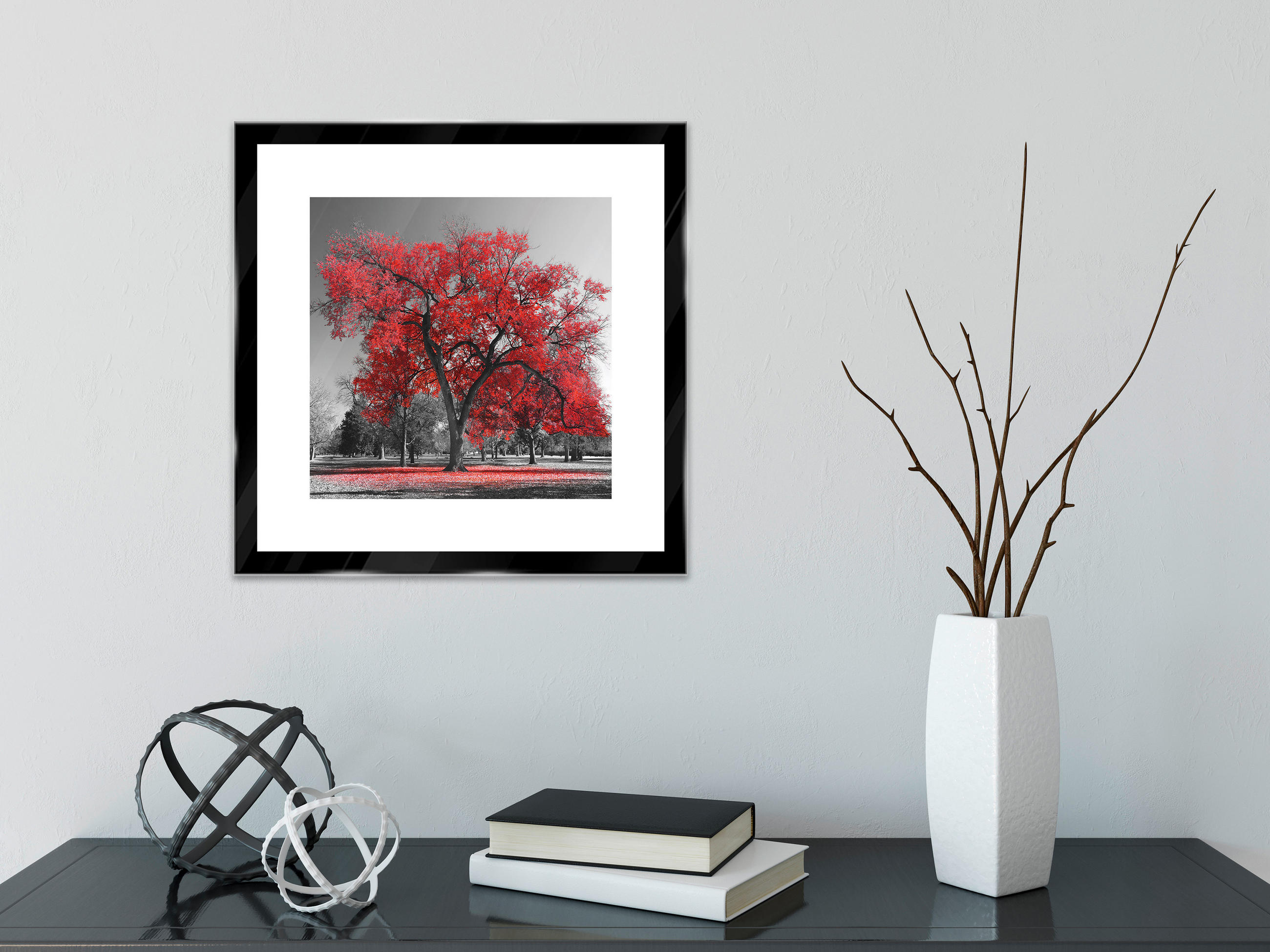 GLASBILD Bäume  - Rot/Schwarz, Basics, Glas (30/30/1,40cm) - Euroart