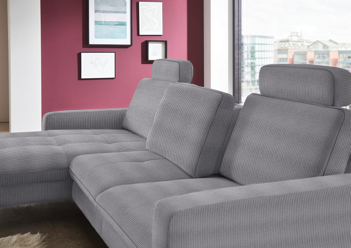 ECKSOFA in Cord Anthrazit  - Anthrazit/Schwarz, Design, Textil/Metall (178/302cm) - Beldomo Style
