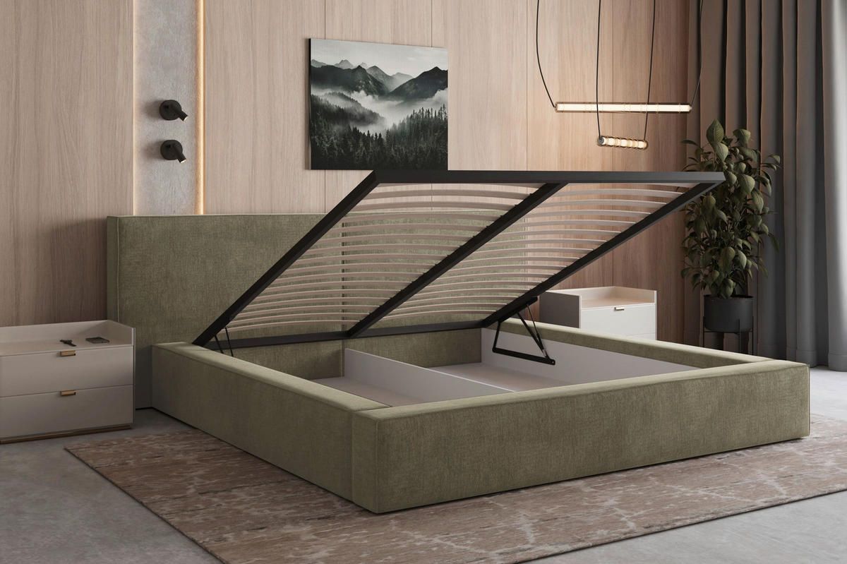 POLSTERBETT Bettkasten Olivgrün 180/200 cm  - Schwarz/Olivgrün, MODERN, Holz/Kunststoff (180/200cm) - MID.YOU