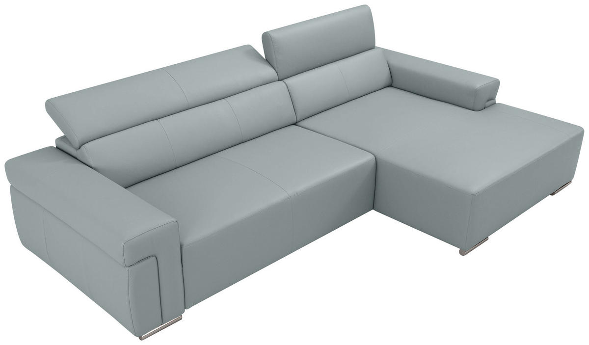 Ecksofa inkl. Funktion DUA Hellgrau Echtleder  - Chromfarben/Hellgrau, Design, Leder/Metall (293/170cm) - Novel
