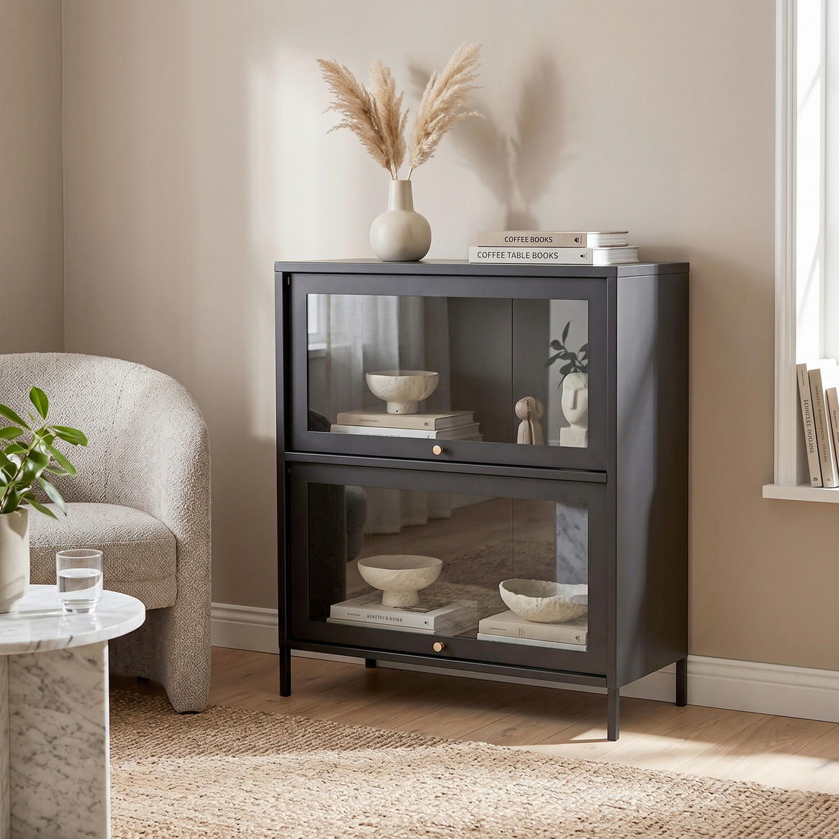 SIDEBOARD  80/100/40 cm  - Schwarz, Design, Glas/Metall (80/100/40cm) - Livetastic