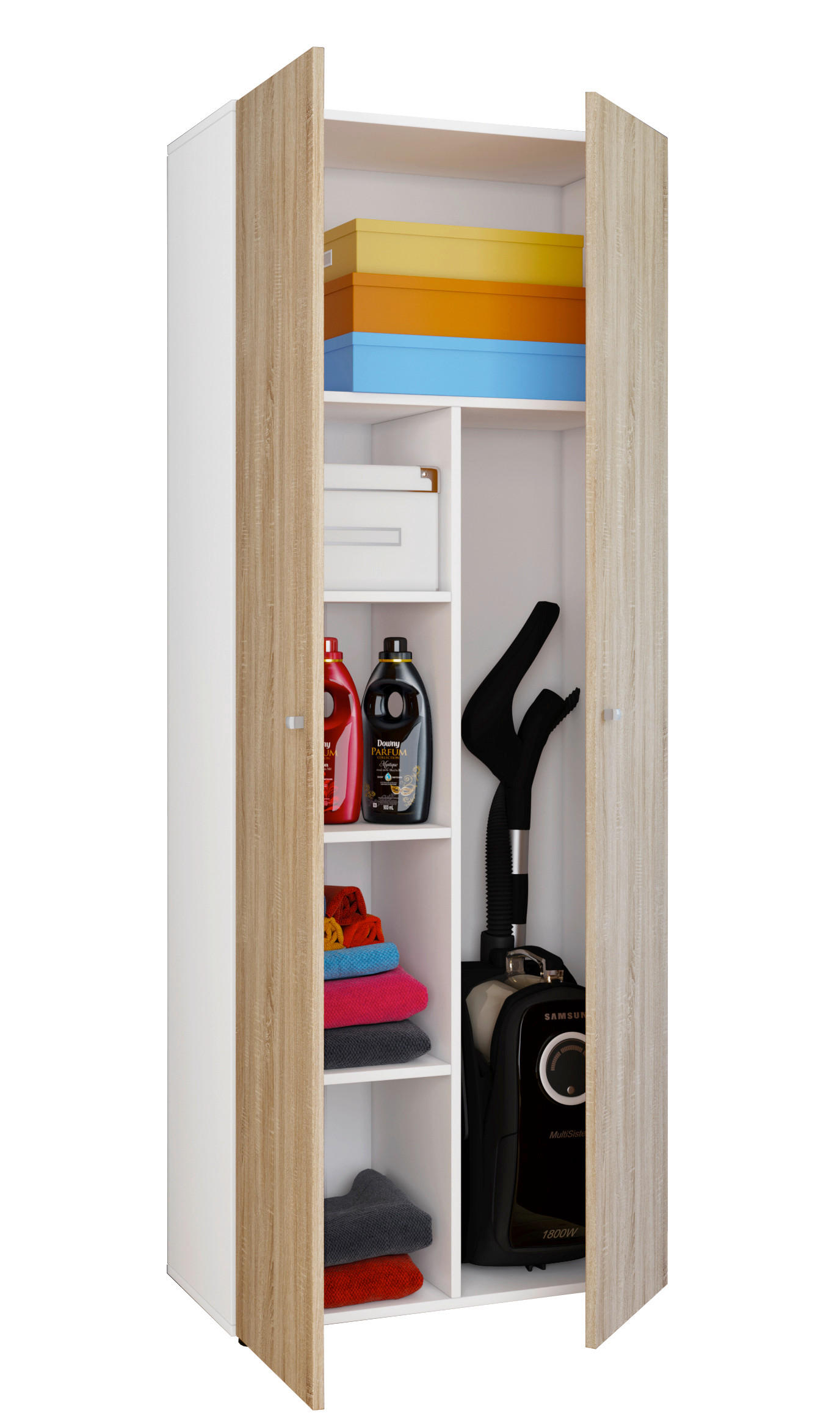 MEHRZWECKSCHRANK 70/178/39 cm  in Weiß, Sonoma Eiche  - Silberfarben/Weiß, Design, Holzwerkstoff/Kunststoff (70/178/39cm) - MID.YOU